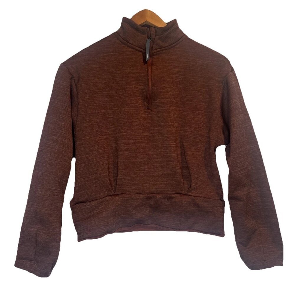 Athleta Women’s Brown Long‎ Sleeve Pullover Quarter Zip Crop Sweatshirt Sz XS